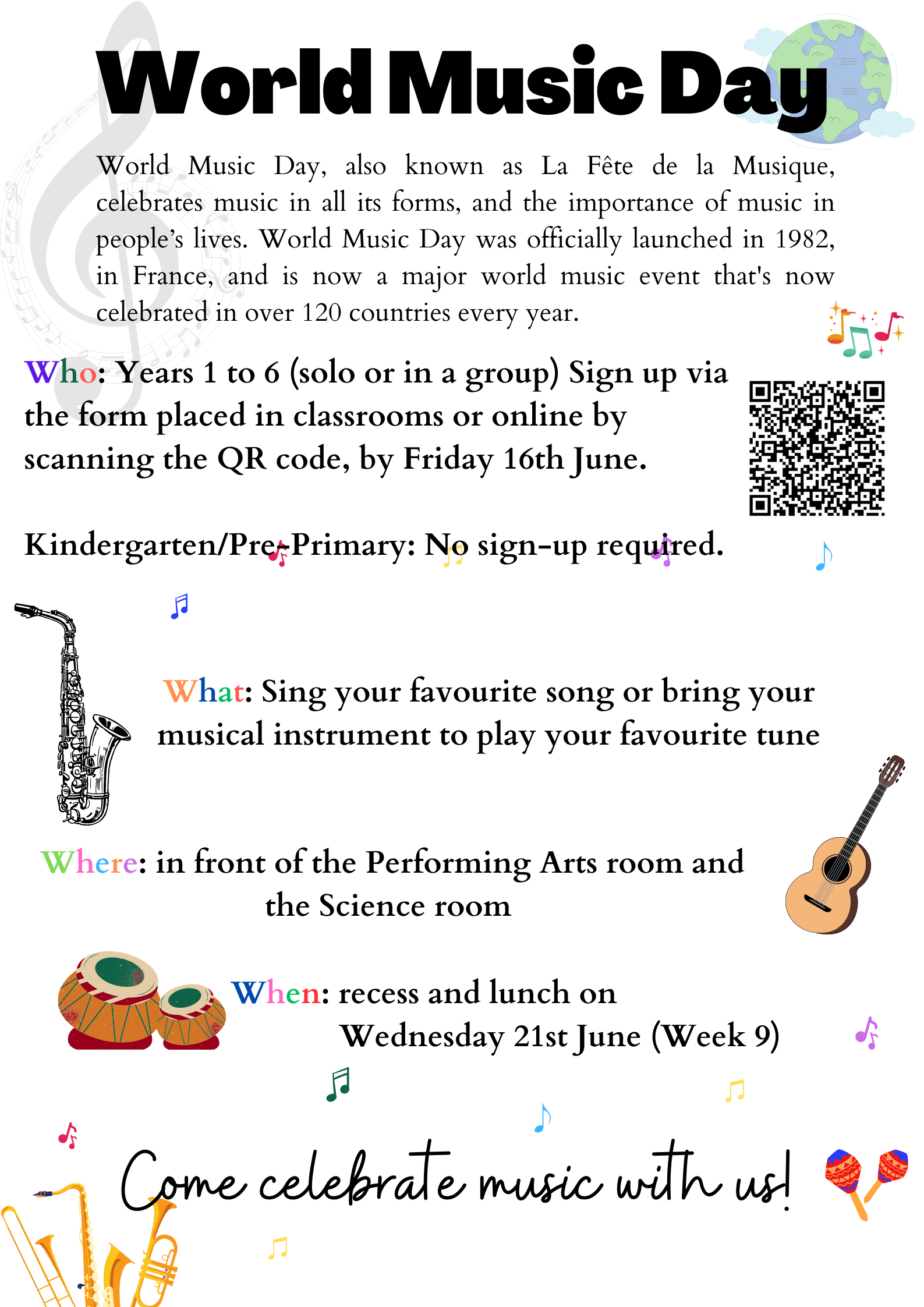 Piara Waters Primary School World Music Day Student buskingPWPS Events